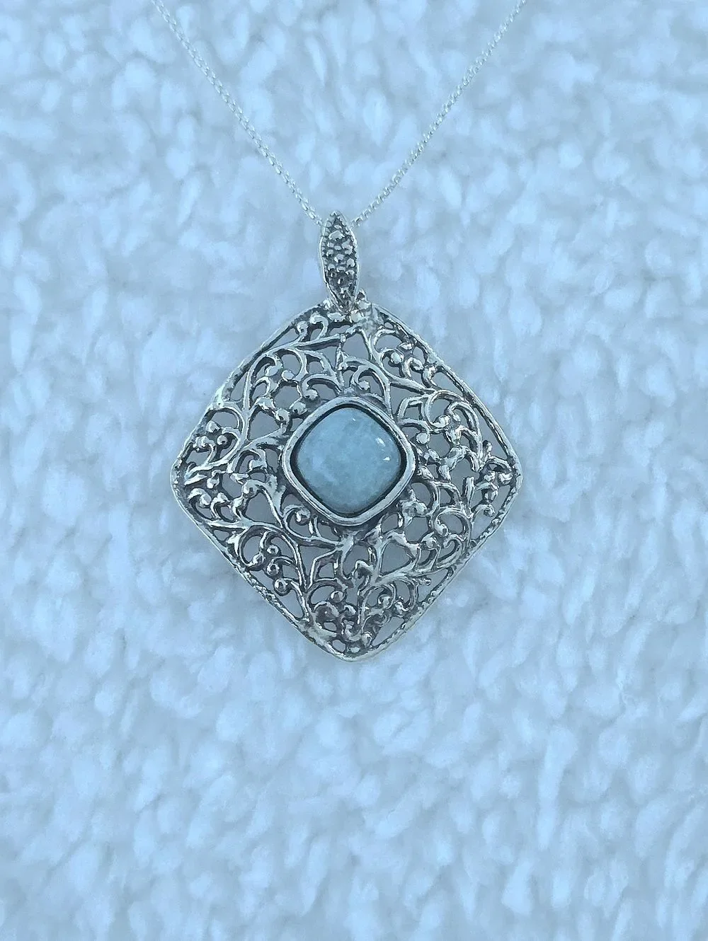 Noa Zuman Silver🤍 Square Scroll📜 with Amazonite Pendant Necklace - NWT